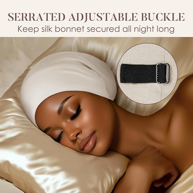 LULUSILK Mulberry Silk Lined Sleep Cap, No More Frizzy Tangled Hair, Stay On - Image 4