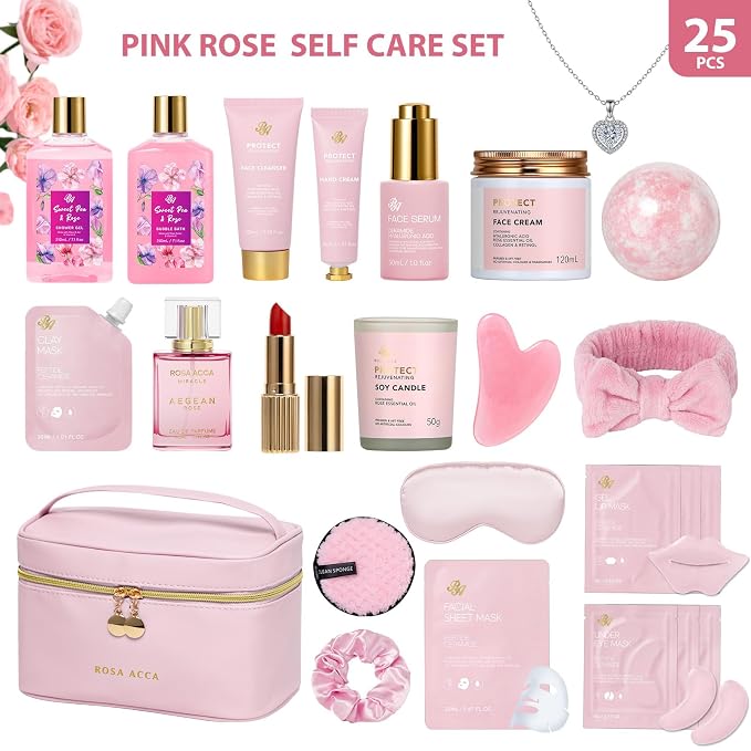 25 Pcs Mother's Day Gift, Rose Bath & Body Gift Basket Set - Image 2