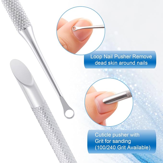 PAGOW Dual Ended Cuticle Pusher Tool Set, Stainless Steel Nail Cuticle Pusher - Image 3