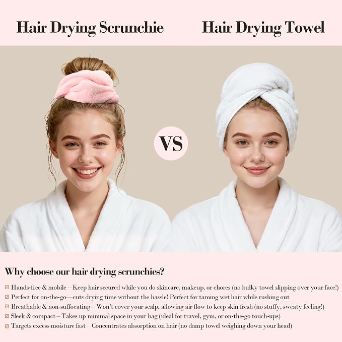 Wecoe Hair Towel Scrunchies 2pcs Soft Absorbent Large Microfiber Hair Drying - Image 5