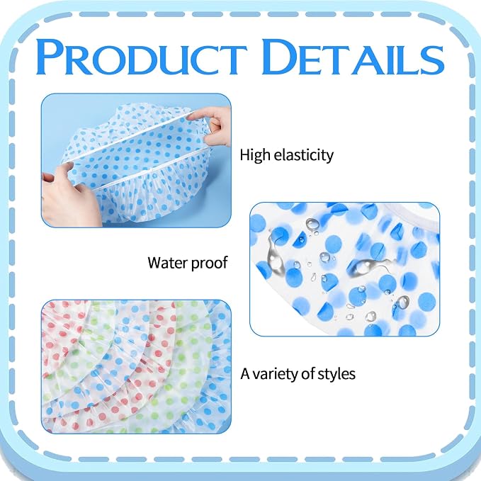 6PCS Shower Caps, Waterproof Reusable Plastic Shower Caps Elastic Band Flower - Image 3