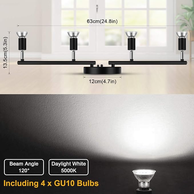 Ascher 4-Light LED Track Lighting Kit, Flexibly Rotatable Light Heads, 4 Way - Image 3