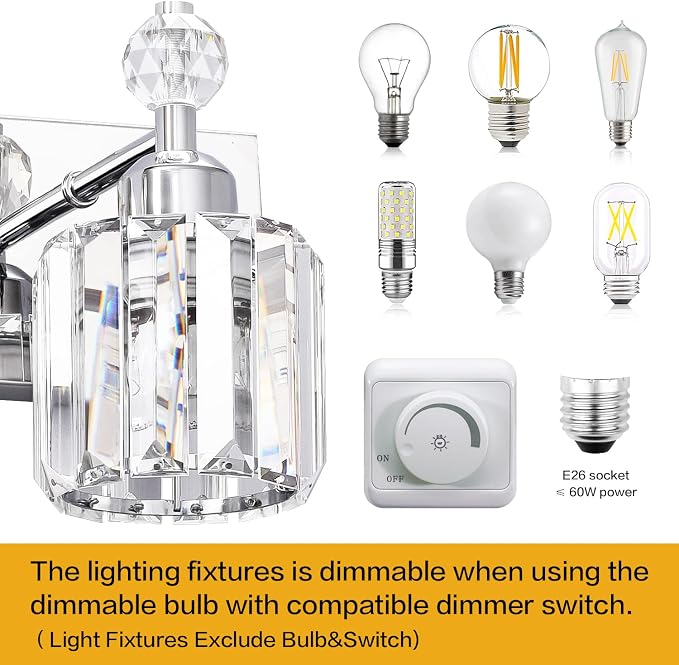 PRESDE Modern Crystal Chrome 2 Light Bathroom Vanity Light - Image 5