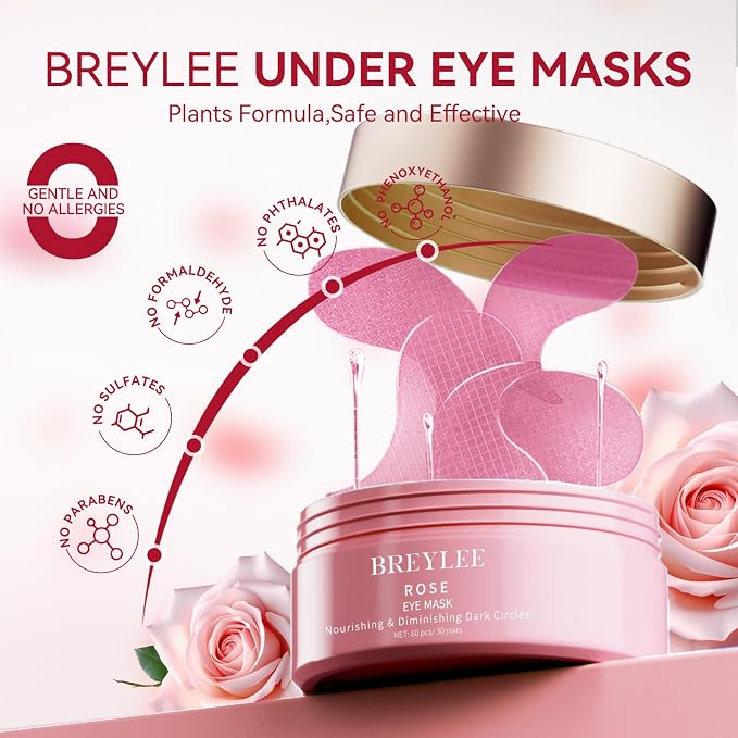 BREYLEE Rose Eye Mask– 60 Pcs, Under Eye Patches, Patches - Image 4