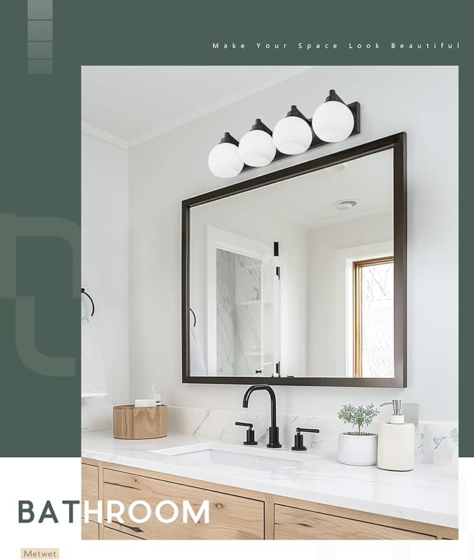 Bathroom Light Fixtures, 4 Light Matte Black Vanity Light, 26 Inch Modern Wall - Image 5