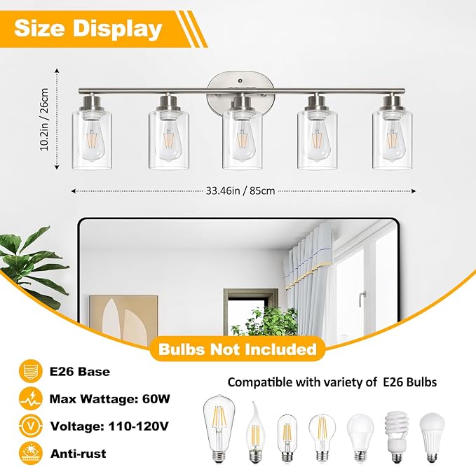 Unicozin Bathroom Light Fixtures, 5 Light Vanity Lights - Image 2