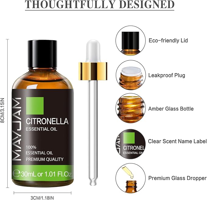 Citronella Essential Oil, MAYJAM 1.01FL.OZ Premium Citronella Oils - Image 6
