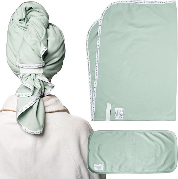Curlfriend Collective Cotton Cloud T-Shirt Hair Towel Duo – Sage The Day Hair by CurlfriendCollective