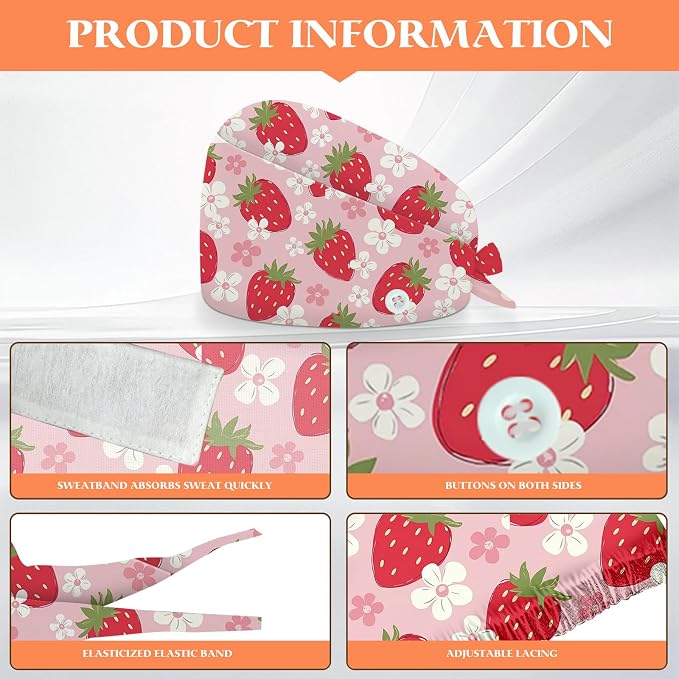 Adjustable Scrub Cap with Buttons & Sweatband, Working Hat with Elastic Tie Back - Image 2