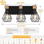 FadimiKoo 3-Light Farmhouse Bathroom Vanity Light Fixtures, Wood Bathroom - Image 2