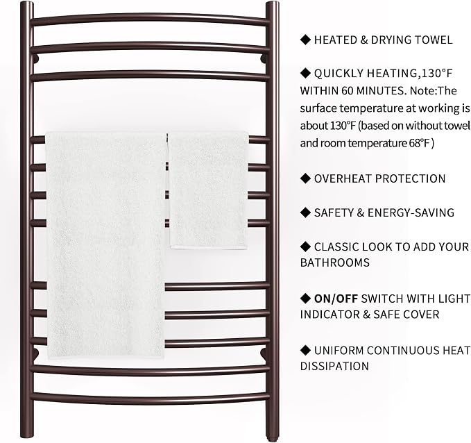 HEATGENE Towel Warmer Venetian Bronze, Electric Hot Towel Rails, Wall-Mounted - Image 3