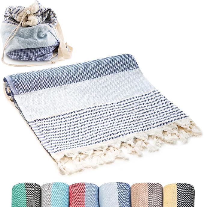 ATANI Turkish Beach Towel, Converts to a Bag, Oversized 100% Cotton Bath Towels by ATANI