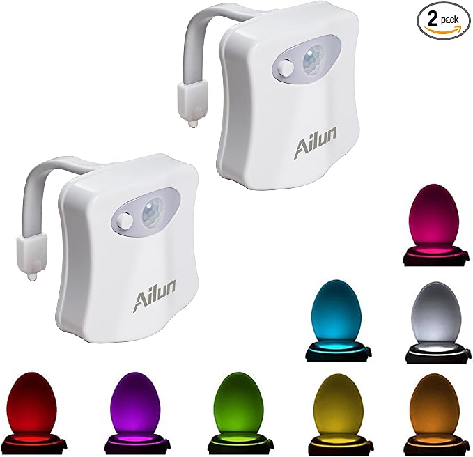 Toilet Night Light 2Pack by Ailun Motion Sensor Activated LED Light 8 Colors by Ailun