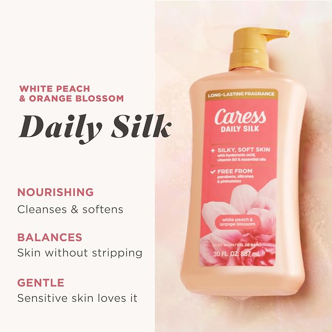 Caress Body Wash With Pump Daily Silk White Peach & Orange Blossom Body Soap - Image 2