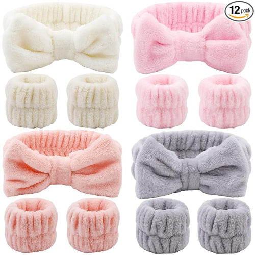 12PCS Microfiber Makeup Headbands and Wristbands Set by Tihebax