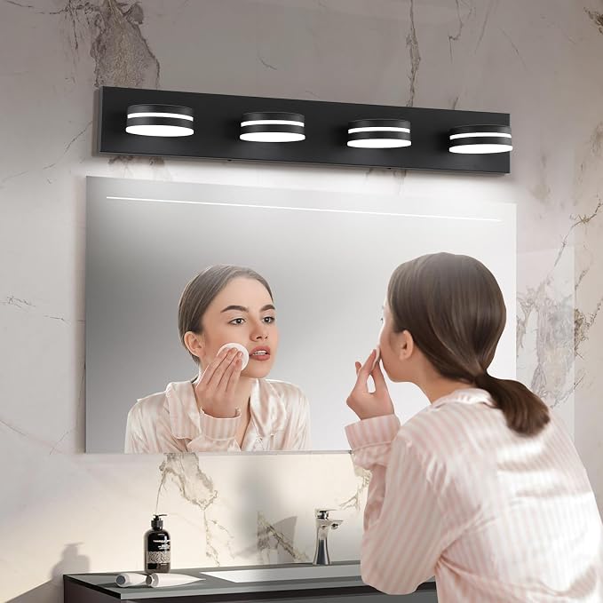 4-Light Bathroom Vanity Light, Matte Black Bathroom Light Fixtures Over Mirror - Image 8
