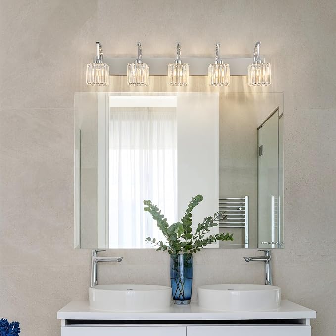 Crystal Vanity Lights 5-Light Chrome Bathroom Vanity Lights Modern Crystal - Image 7