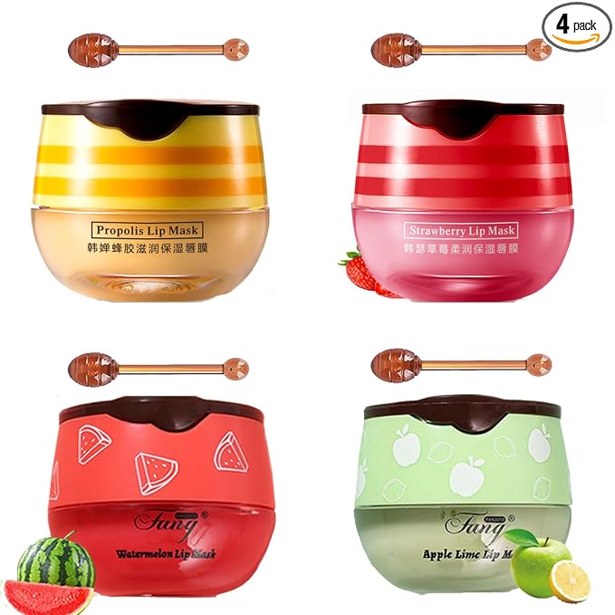 4 PCS Bee Lip Balm Honey Pot, Lip Mask Propolis Moisturizing, Prevention Dry by WFWJ