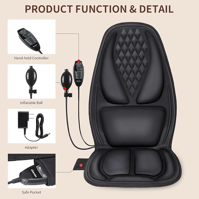 Back Massager with Heat, Massage Seat Cushion with 3D Back Support, 8 Vibrating - Image 6
