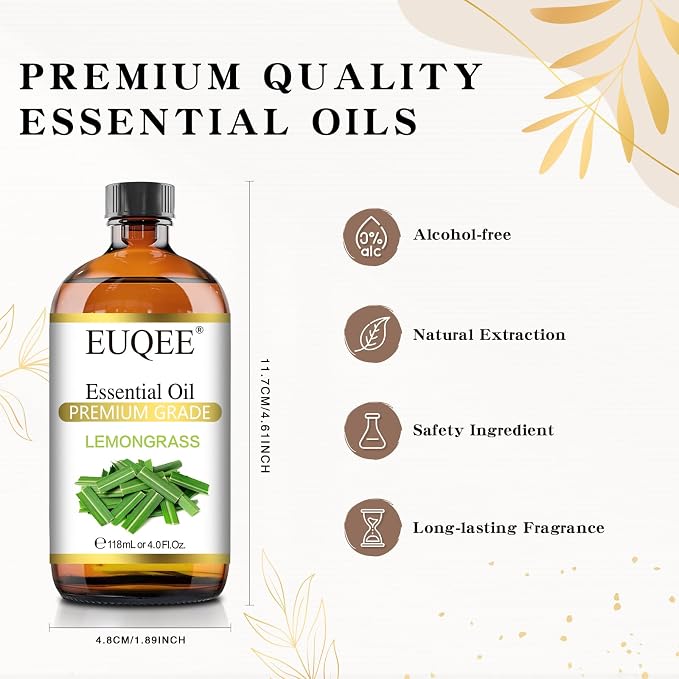 EUQEE Lemongrass Essential Oil 118ml Premium Lemongrass Oil - Image 4