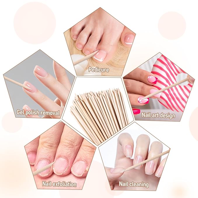 100 PCS 7 Inches Wood Double Heads Cuticle Pusher Stick, Extra Long Orange Wood - Image 5