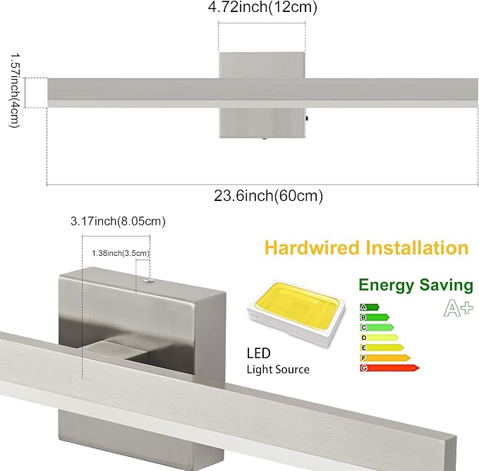 Nickel Bathroom Vanity Light 23.6 inch, 20W Dimmable 5CCT LED Bathroom Light - Image 5