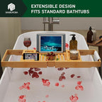 Foldable Bamboo Bathtub Caddy Tray Expandable - Image 8