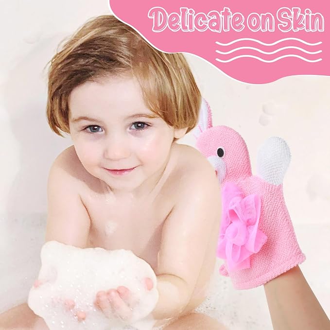 Bath Gloves Loofah for Kids, Cartoon Exfoliating Gloves, Cute Animal Washcloths - Image 6