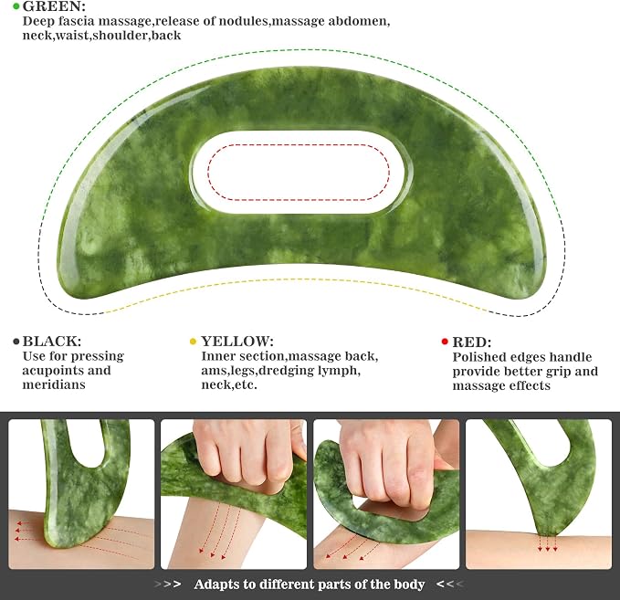 3 in 1 Jade Stone Gua Sha Massage Tool, Large Guasha Muscle Scraper Tools Set - Image 6