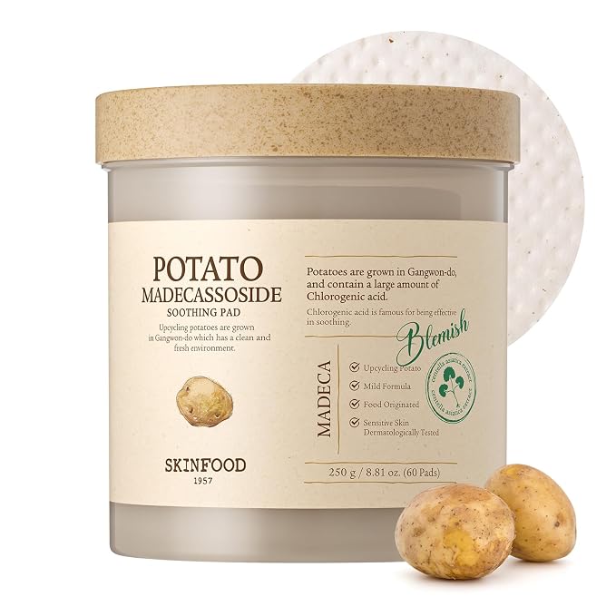 SKINFOOD Potato Madecassoside Soothing Toner Pad, Korean Skincare Facial Toner by SKINFOODsince1957