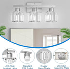 comzler 3-Light Bathroom Light Fixtures Over Mirror, Brushed Nickel Crystal - Image 4