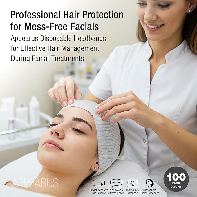 APPEARUS Disposable Stretch Facial Headbands, Snag-Free Adhesive Tab Closure - Image 6