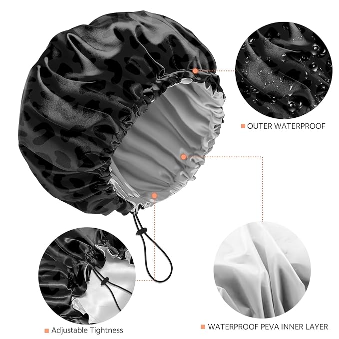 Shower Cap Reusable Double Layer Adjustable Elastic Waterproof EVA Hair Bath - Image 3