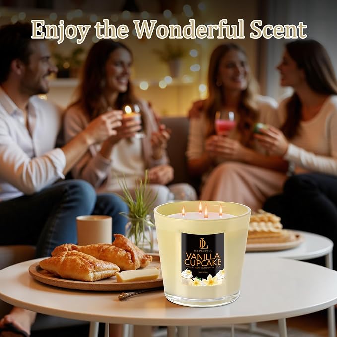 Large Candle Vanilla Cupcake Scented, 4 Wick Natural Soy Candles - Image 5