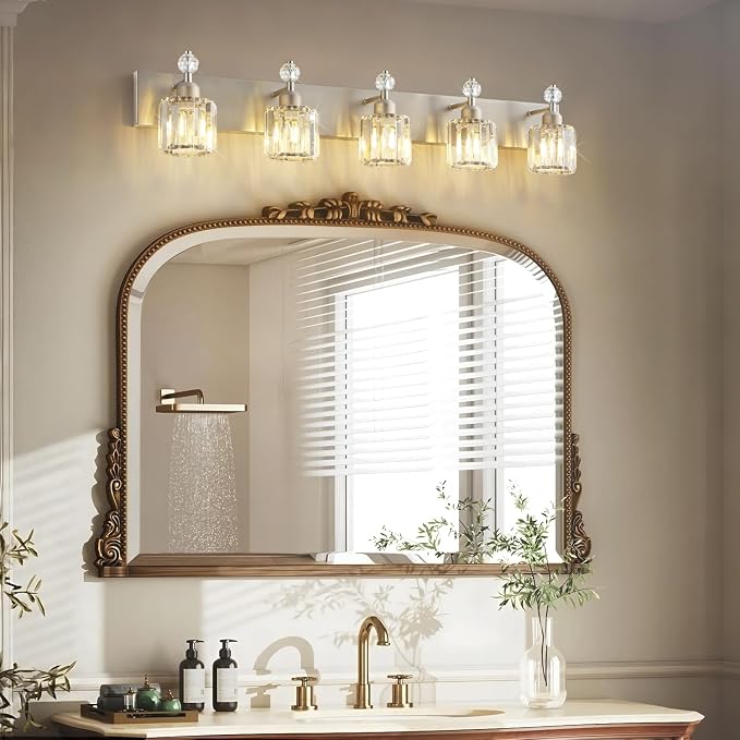 PRESDE Modern Crystal 5-Light Bathroom Light Fixtures Brushed Nickel Vanity - Image 7