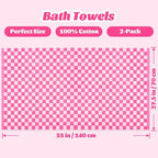 Jacquotha Hot-Pink Checkered Cotton Bath Towels Set of 2 - Image 6