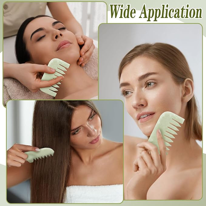 Geiserailie 2 Pcs Jade Combs Esthetician Supplies Massage Stone Hair Gua Sha - Image 3