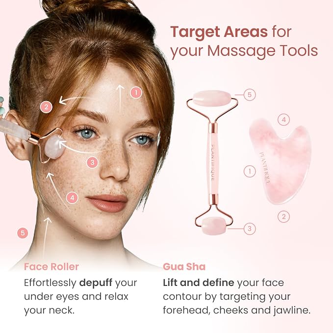 PLANTIFIQUE Face Roller and Gua Sha Rose Quartz Certified | Gifts | Guasha Tool - Image 4