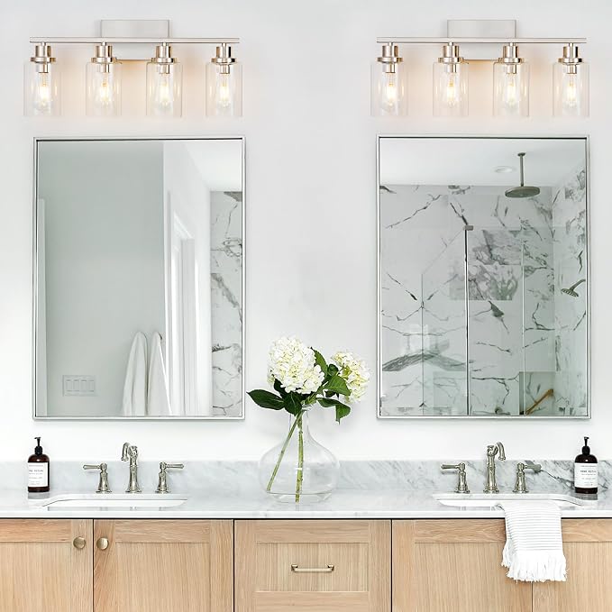 4 Light Bathroom Light Fixtures Brushed Nickel Vanity Light Over Mirror Modern - Image 4
