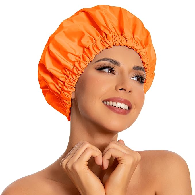 Reusable Shower Cap for Women, Large Waterproof Shower Bonnet by Edoneery