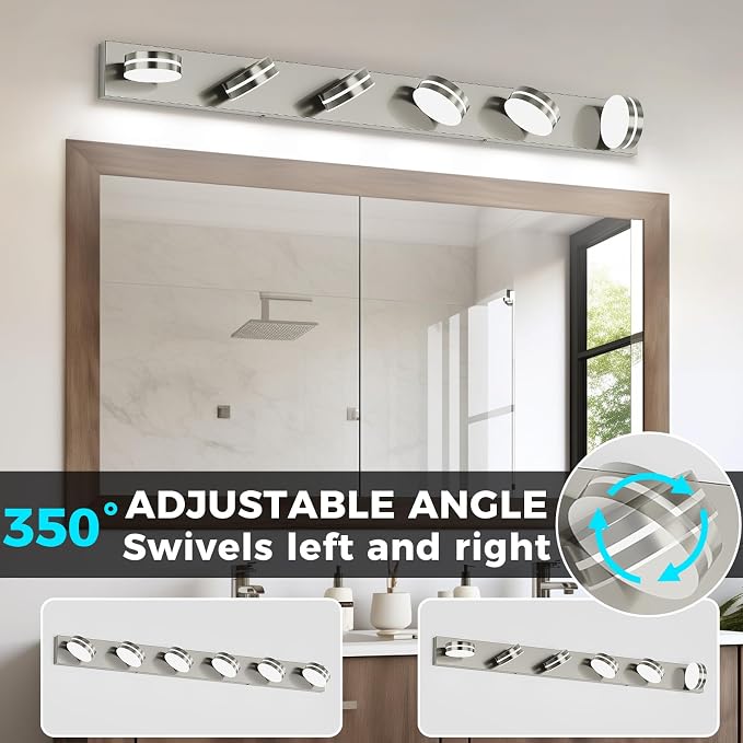 6-Light Nickel Bathroom Vanity Light Over Mirror, LED Vanity Lighting Fixtures - Image 4