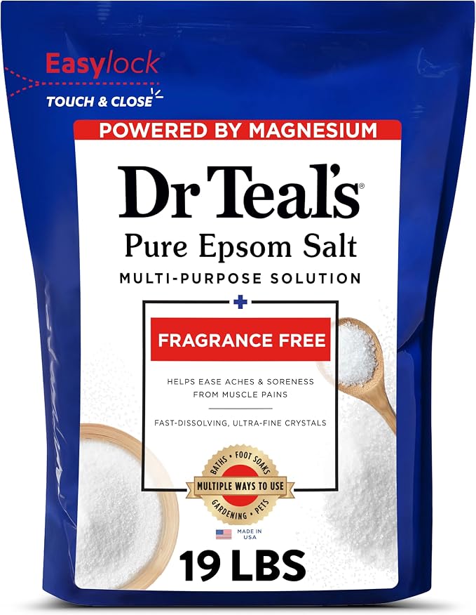 Dr Teal's Pure Epsom Salt Bulk Magnesium Sulfate USP, Fragrance Free, 19 lbs by DrTeals
