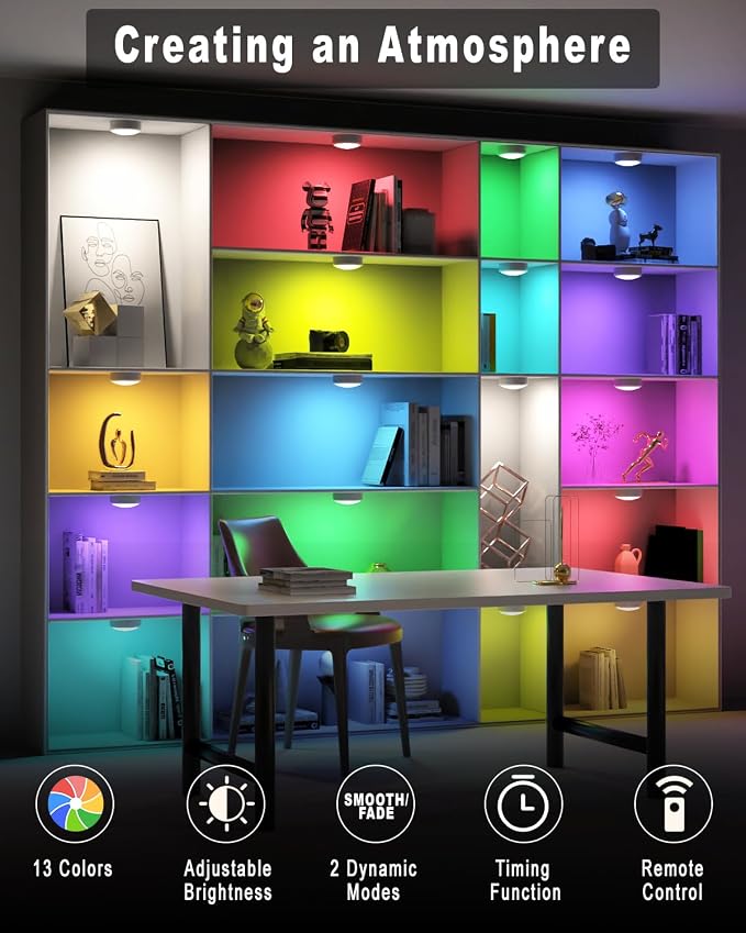 HELPLEX LED Puck Lights with Remote, 6 Pack Color Changing RGBW, Battery - Image 6