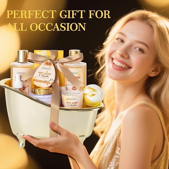 Spa Gift Baskets For Women and Men, Home Luxury Scents Honey Almond Bath Sets - Image 2