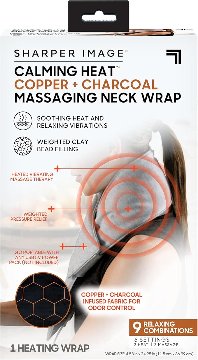 Calming Heat Neck Wrap by Sharper Image | Weighted Copper & Charcoal, Heating by CalmingHeat