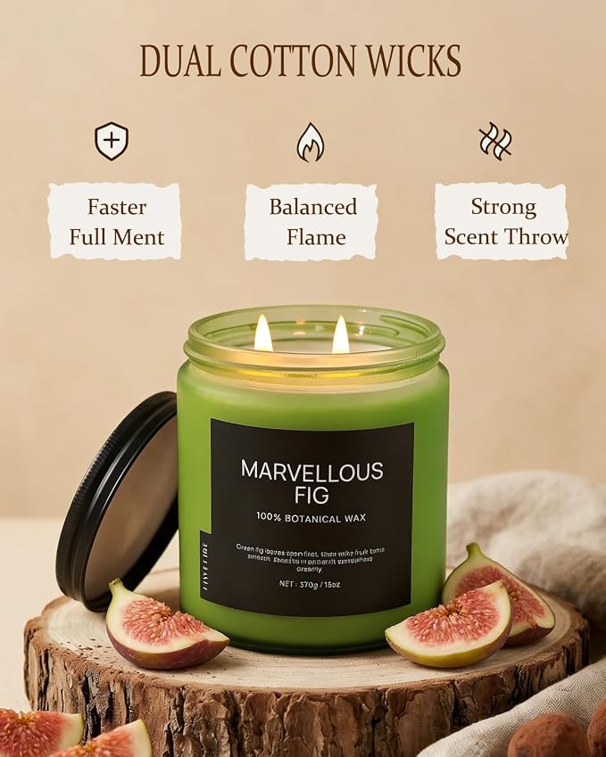 Fig Tree Home Scented Candles, 13oz Organic Soy Wax, 76-Hour Clean Burning - Image 4