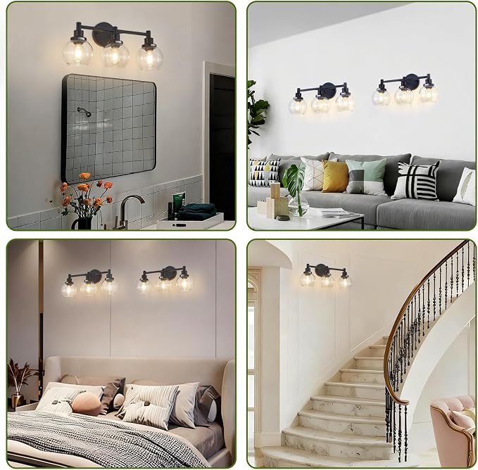 3-Light Bathroom Light Fixture Black Vanity Lights Over Mirror Modern Wall - Image 8