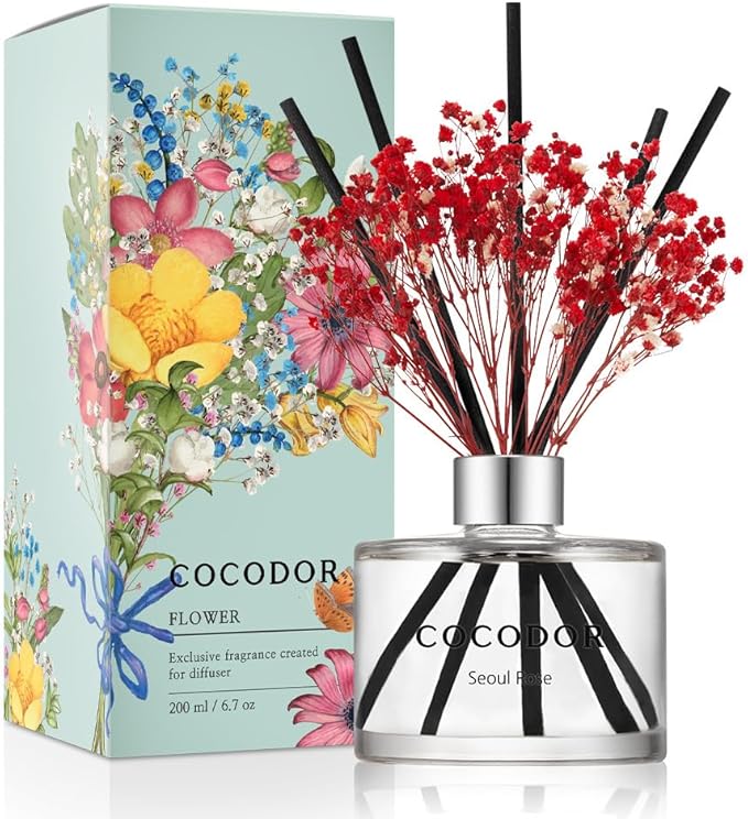 COCODOR Preserved Flower Reed Diffuser Set / 6.7oz / Seoul Rose/Scent Diffuser by COCODOR