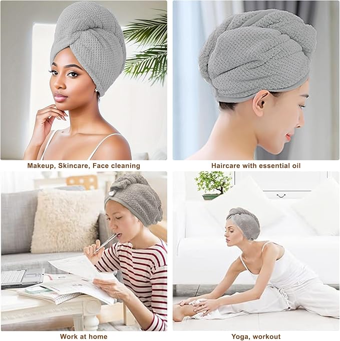 Microfiber Hair Towel Wrap, 3 Pack Soft Hair Drying Towel, Shower Cap & Hair - Image 5