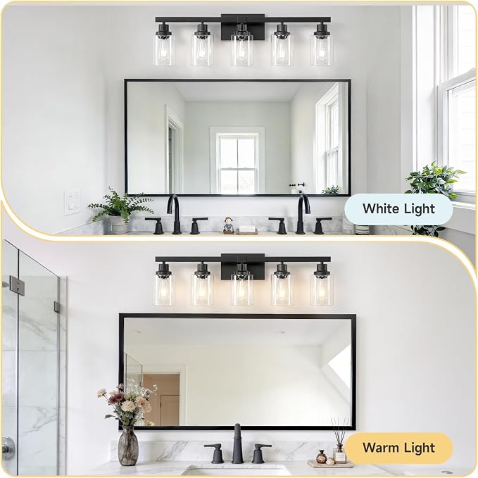5-Light Black Bathroom Vanity Light, Modern Vanity Lighting Fixture - Image 7